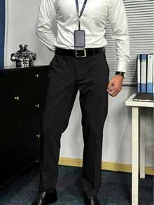 Quần tây nam công sở co giãn, nhẹ, thích hợp cho mùa hè. Chống nhăn, có thể giặt máy. Quần tây công sở trang trọng, lý tưởng cho chơi golf, quần tây công sở nam. - màu đen - Xem 7