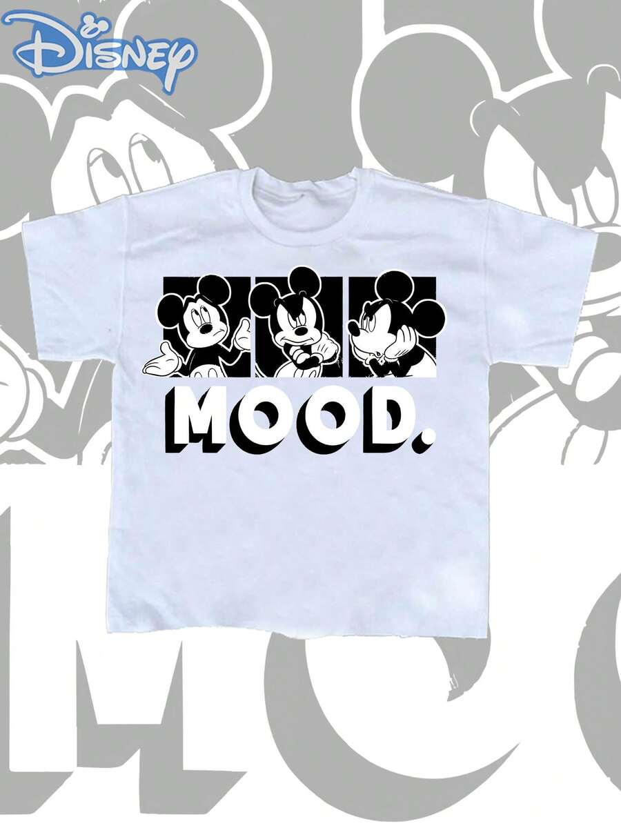 Disney Mickey Mouse Men's Summer T-Shirt, Distressed Finish, One-Piece Design, Pure Cotton Fabric, Comfortable And Breathable, Casual Outdoor Street Style, Crew Neck; A High-Quality Fashion Brand, It's The Ideal Surprise Gift For Family And Friends. - 白色 - 查看 1