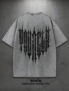 1PC Y2K Vintage Washed T-Shirt | Men's YLA Graphic Tee | Gym Graphic Tee | Gifts For Men Or Boyfriend | 100% Cotton | 230Gsm Thickened Fabric | Unisex - Grey - View 3