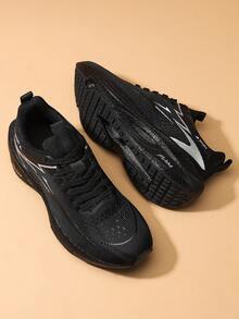BALTEOP Women's Lace-Up Black Breathable Comfortable Lightweight Geometric Pattern Running Shoes With Bouncy Popcorn Soles - Black - View 17