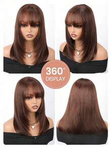 Glueless Layered Straight Wig Bob Wig With Bangs Human Hair 4x4 Pre-Cut Lace Glueless Wigs Silk Bob Wig Wear And Go Breathable Short Bob Wigs 4 #   Chocolate Brown Bob Wig 10-14 Inch - S4 - 查看 6