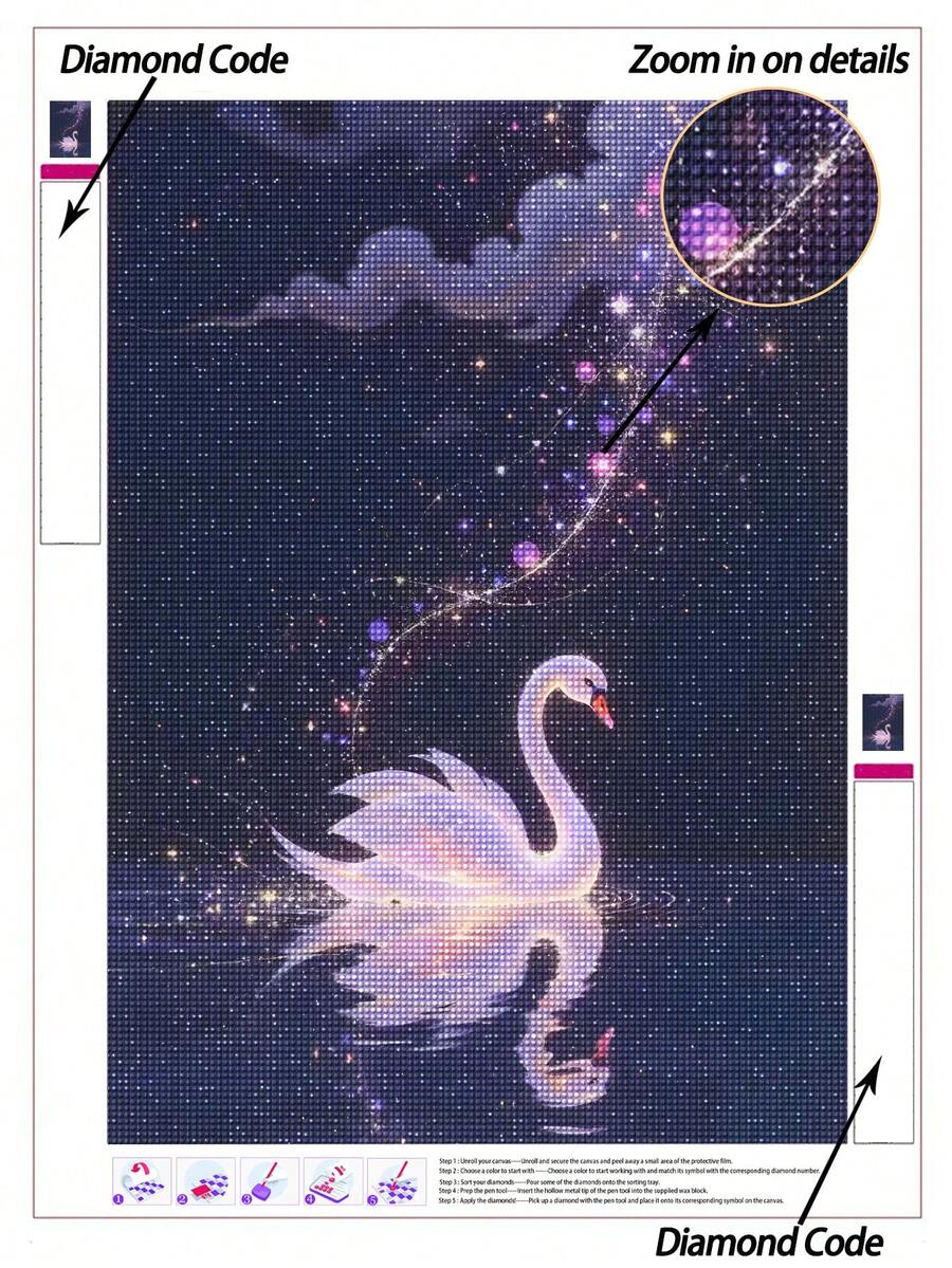 |5D DIY Diamond Painting|Starry Night White Swan With Reflection DIY Diamond Art Kit,Elegant White Swan,Shimmering Starry Trai.Handmade Decorative Painting,5D DIY Embroidery Mosaic Art, Make Your Own Wall Art DIY,Enjoy Hands-On Fun - No Frame - View 1