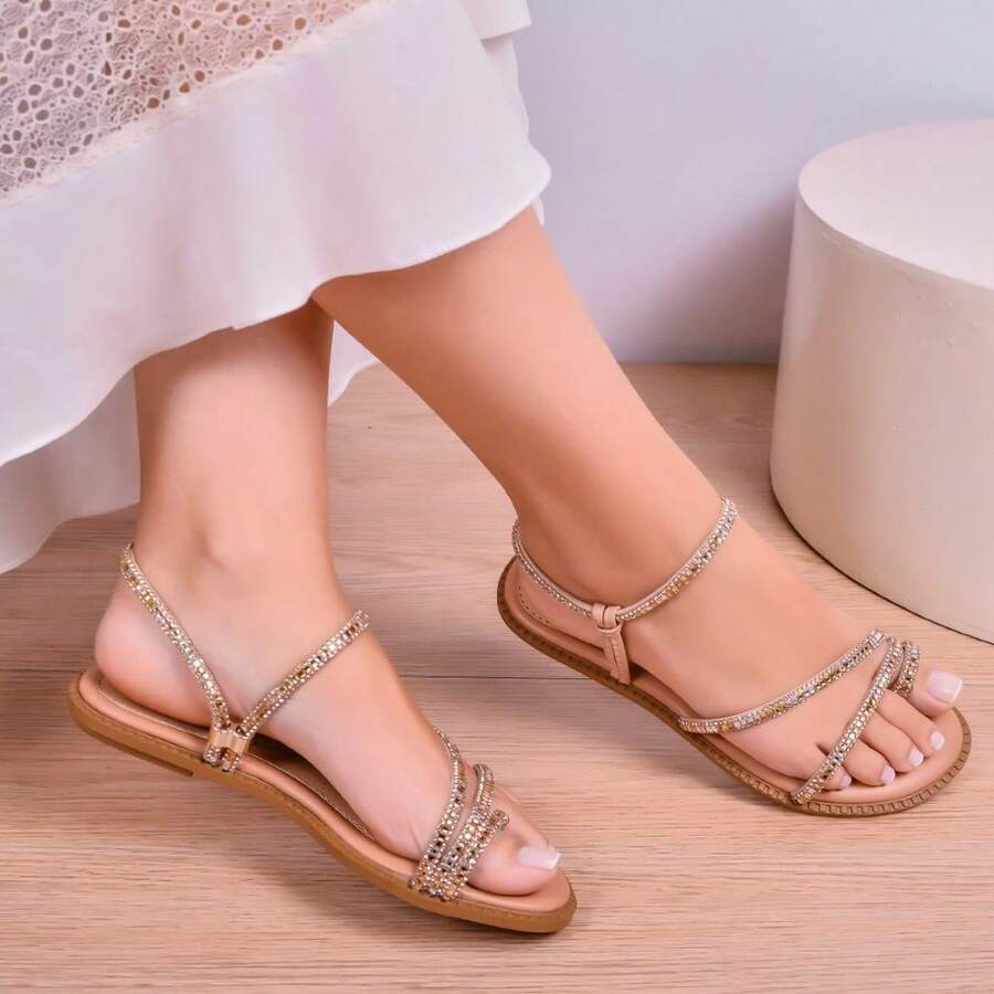 Women's Sandal With Colorful Rhinestones, Casual And Elegant For Everyday Wear. - 裸體 - 查看 1