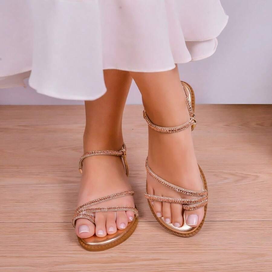 Women's Sandal With Colorful Rhinestones, Casual And Elegant For Everyday Wear. - 銅色 - 查看 1