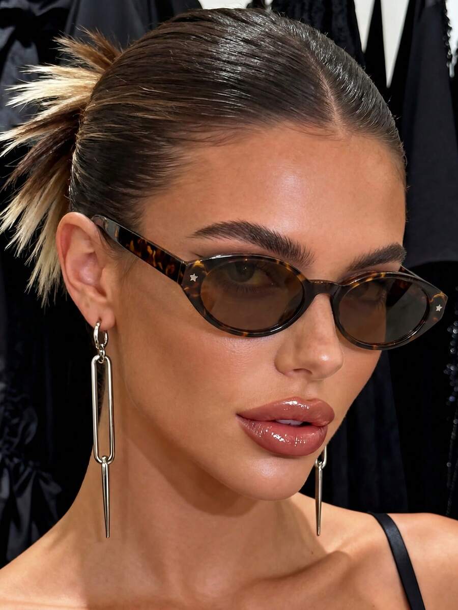 1 Pair Small Frame Leopard Print Fashion Glasses, Suitable For Women For Autumn/Winter Outings, Travel, Beach, Music Festivals And Daily Wear - Leopard Tea - View 1