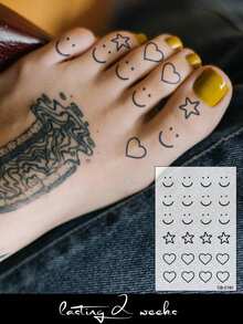 6片装草本汁半永久手指纹身贴纸，可爱酷炫的爱心和笑脸图案，适合日常、派对、节日、送礼——清爽柔软，防水，易于贴于手指、手臂、肩膀、脖子、锁骨等部位。 - 藍色 - 查看 3