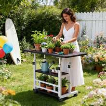 Sturdy Adjustable Height Versatile Garden Workbench | Metal Structure, Spacious Work Surface, Equipped With Lockable Wheels, Ideal For Office, Bedroom, Patio, Gardening, Long-Lasting And Easy To Maintain Design, Plant Stand, Outdoor Garden Table - Xem 13