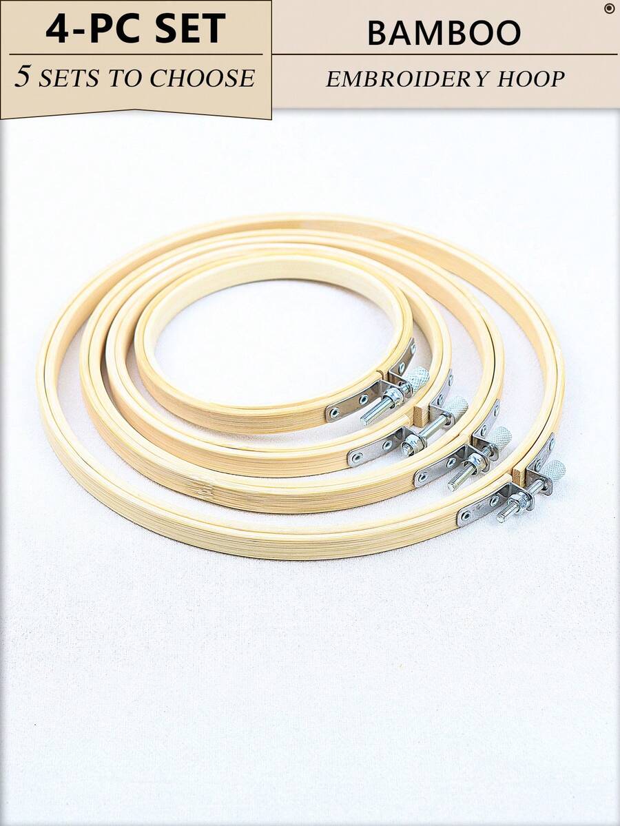 4个/套圆形米色竹制绣绷，坚固耐用，手工制作，适用于万圣节、圣诞节装饰、家居装饰、捕梦网装饰、手机/钥匙扣/包包/服装配饰、发饰、桌面/床头摆件、汽车挂饰等。 - A - 查看 1