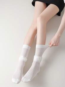 3 Pairs Women's Solid Color Mid-Calf Socks, Comfortable Versatile Breathable Moisture-Wicking - Multicolor - View 6