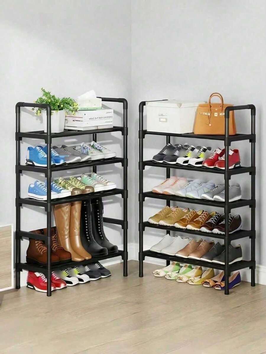 1pc Mini Shoe Rack, Space-Saving, Simple And Dustproof, Sturdy And Stylish, Easy To Assemble And Disassemble, Portable, Suitable For Living Room, Bedroom, Home, Office, Multi-Layer Storage, Suitable As A Holiday Gift, Christmas Gift, Gift, Mother's Day Gift. - Black - View 1