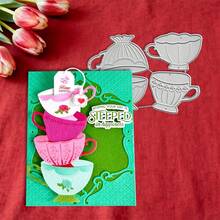 创意茶杯模具，DIY剪贴簿相册和压花模板，贺卡制作工具，卡片纸切割工艺品，礼品卡制作模板模切。 - 銀色 - 查看 5