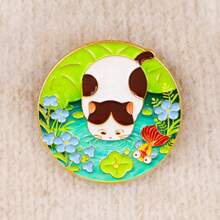 池塘风景水獭鸭珐琅胸针可爱卡通动物青蛙水豚猫胸针翻领别针徽章背包服装配饰时尚珠宝礼品 - 綠色 - 查看 12