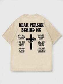 K-GLORY Men's Casual Versatile Simple English Slogan & Cross Print Short Sleeve T-Shirt - Apricot - View 4