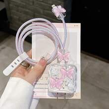 Ốp bảo vệ cáp sạc hình bướm bằng nhựa trong suốt lấp lánh, kèm bộ sạc nhanh Apple 18W và cáp dữ liệu chống uốn cong. - Nhiều màu - Xem 5