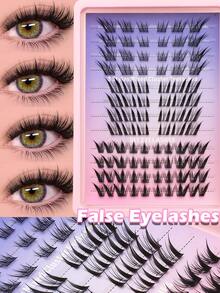 Ayrmilla 88片装混合美狐狸眼假睫毛，自然DIY俏皮卡通美人鱼款，柔软交叉纤维，呈现自然妆效，适合旅行和日常妆容DIY，自然透明睫毛，自然卷翘，纤长外展，柔软交叉猫眼睫毛 - C - 查看 1