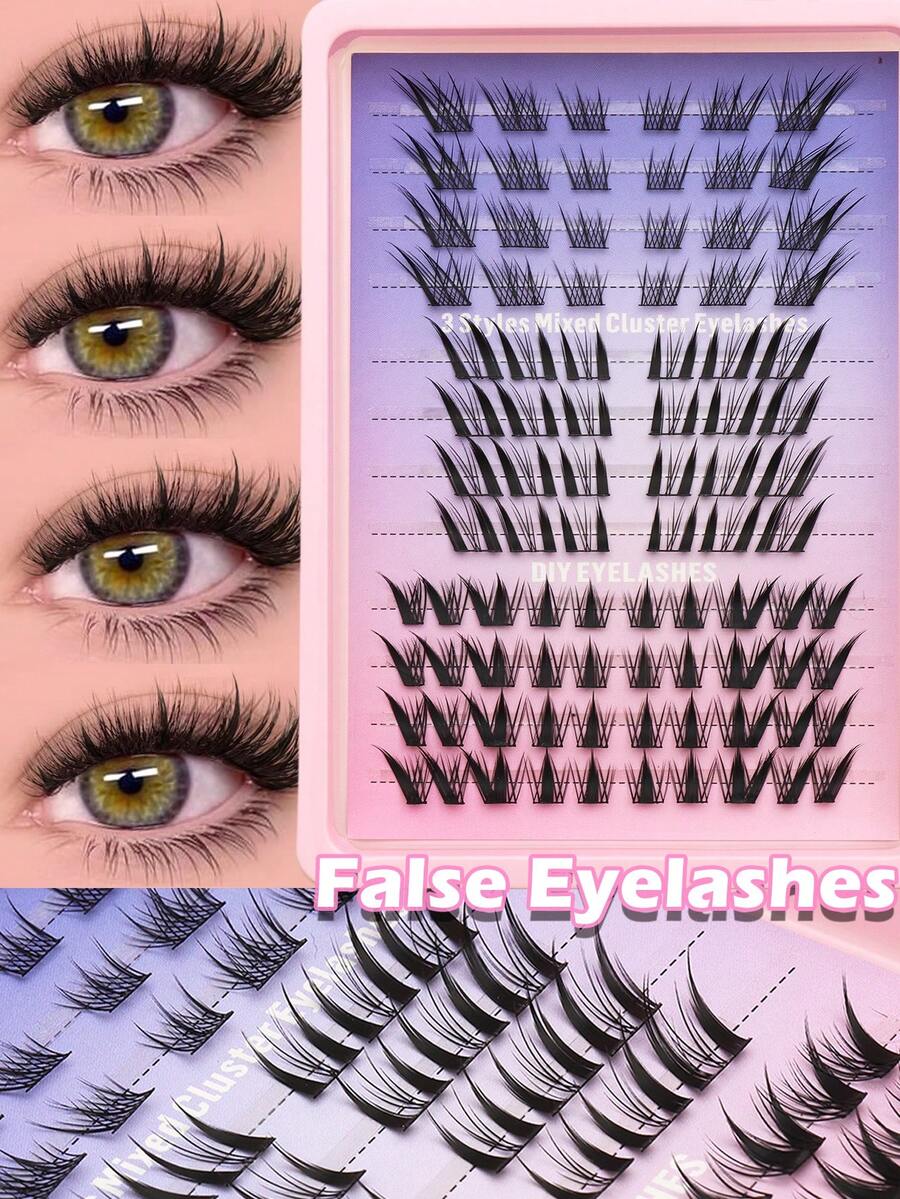 Ayrmilla 88片装混合美狐狸眼假睫毛，自然DIY俏皮卡通美人鱼款，柔软交叉纤维，呈现自然妆效，适合旅行和日常妆容DIY，自然透明睫毛，自然卷翘，纤长外展，柔软交叉猫眼睫毛 - C - 查看 1