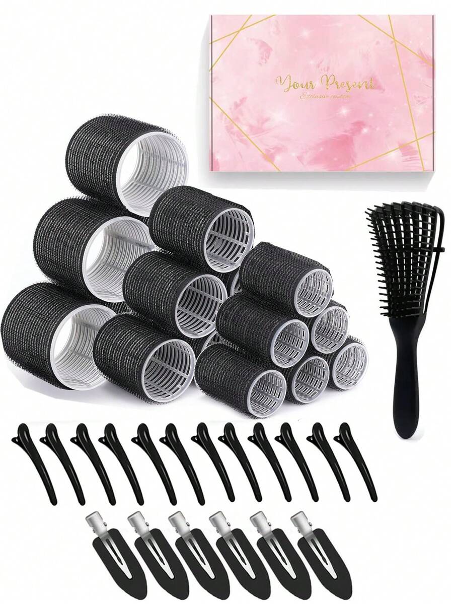 18PCS Hair Rollers Hair Curlers, Rollers, Curlers For Long Hair Thick, Jumbo Large Medium Small Rollers Set, 18 Clips And1pc Gift Box And 1pccn Massage Comb Beauty Home Hair Accessories Hair Styling Kit Hair Tool Kit