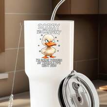 30oz Stainless Steel Tumbler Black White Options,  Sorry I'm Cranky Duck Trible 70s Right Now Graphic Cups, Insulated Travel Coffee Mug With Lid And Straw , Double Wall Vacuum Reusable Travel Cups, Funny Birthday Party Gift For Women & Men - trắng - Xem 1