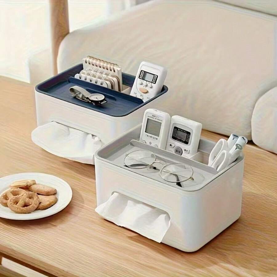 1pc Multifunctional Desktop Storage Box, Tissue Box, Drawer-Style Tissue Box, Remote Control & Miscellaneous Organizer Rack
