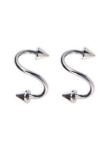 2Pcs S Shape Lip Ring Stainless Steel Snake-Shaped Lip Piercing Ring - Silver - View 4