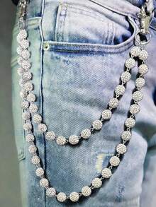 1pc Handmade Street Hip-Hop Style Clay Waist Chain, Inlaid With Rhinestones And Beads, Unisex Body Chain For Daily Wear (Friendly Reminder: Occasional Loose Chain Links Are Normal For Handmade Products, Can Be Re-Assembled) - Multicolor - View 4