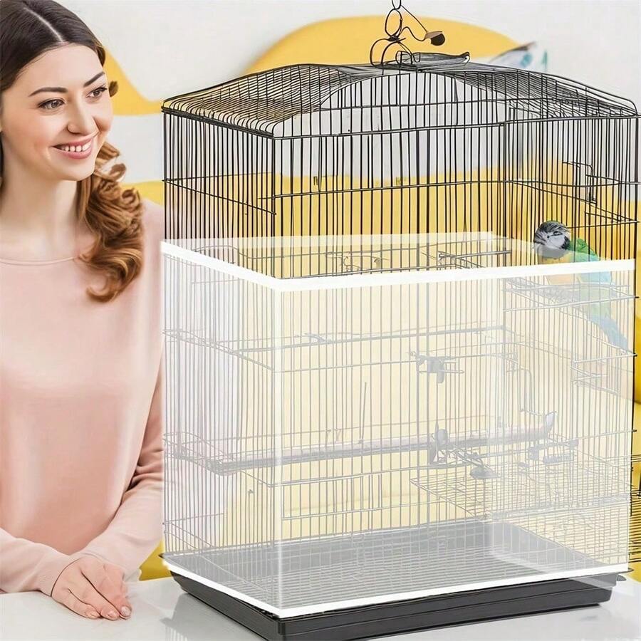 Universal Elastic Nylon Net Cage Seed Catcher - Lightweight Reusable Skirt To Prevent Food Spillage, Adjustable Round And Square Fences, Breathable Design For Parrot Cages - White - View 1