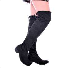 Over-The-Knee Riding Boot In Stretch Suede, College Style, Country Style, With Laces, For Winter. - Black - View 11