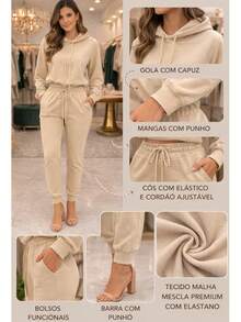 Women's 2-Ply Fleece Tracksuit Set, Winter Fashion, Cold Weather. - 摩卡棕 - 查看 4
