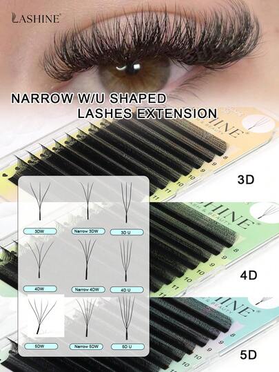  Lashine 12排 0.07D 黑棕色 5DW 型假睫毛 窄型 5DW 睫毛 间距更小 5DW Cilios 睫毛 5D U 型睫毛 双头 5DW 睫毛 浓密扇形睫毛 专业美容院批发