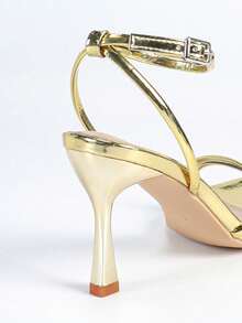 Women's Summer Gold Thin High Heel Strappy Sandals, Pointed Toe Adjustable Ankle Strap High Heel Sandals, Elegant Bohemian Style Dress Shoes, Suitable For Vacation, Party, Prom, Wedding And Other Occasions - Gold - View 8