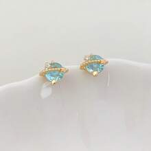 1对海蓝色蝴蝶星形耳钉套装，奢华时尚优雅耳环，百搭清新的女士珠宝 - 藍鑽1 - 查看 3