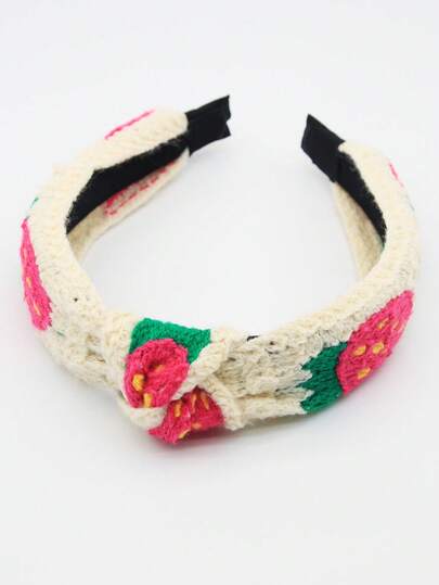 1pc Cream White Strawberry Knotted Non-Slip Headband, Arched Headband, Fashion Hair Accessory, Suitable For Daily Wear, Outdoor Activities, Washing Face, Makeup, Can Be Used As Casual Hair Accessory, Hairstyling Tool, Beauty Accessory, Curling Accessory