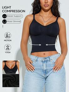 Women's V-Neck Slim Fit Camisole Shapewear, Spaghetti Strap Vest Basic Camisole - Black - View 1