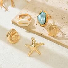 5pcs Fashion Elegant Ocean Life Starfish Shell Baroque Faux Pearl Ring Set, Women Daily Party Stacking Rings Jewelry Gift - Starfish - View 2