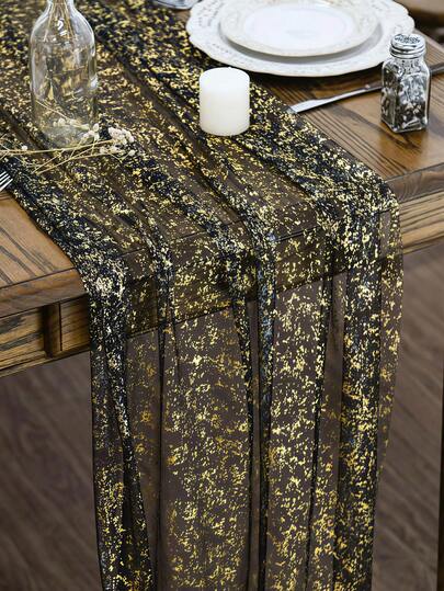 300cm*70cm - Cờ trang trí bàn bằng vải tuyn đen vàng, lấp lánh ánh kim loại, hoàn hảo cho các bữa tiệc tại nhà, kỷ niệm ngày cưới, ngày lễ, sinh nhật, đám cưới, tiệc mừng em bé, lễ kỷ niệm và các dịp sinh nhật khác.
