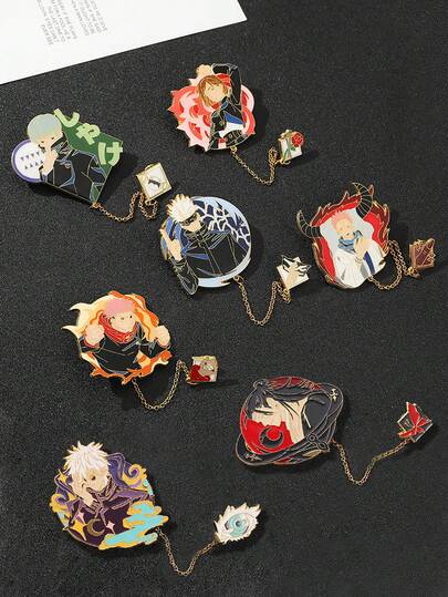 Jujutsu Kaisen 1pc Gojo, Yuji, Megumi, Sukuna, Geto, Nanami, Toge Cartoon Pendant Brooch Metal Accessories, Clothing Decor, Matching, Bag Decoration, Birthday Gift, Couple & Best Friend Gift, Travel Souvenir, Graduation, Party, Halloween, Holiday Gift, Anime Couple Decoration, Valentine's Day