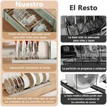 Organizador Sartenes y Ollas Corredero Organizador de Tapas de Ollas Acero Inoxidable Porta Sartenes de Cocina 13 Compartimentos Ajustables Porta Platos para Alacena para Armario de Despensa Gris - Gris - Ver 5