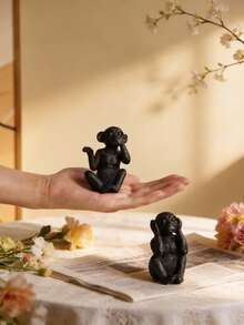 3pcs/Set Monkey Shaped Resin Ornament Set,Don't Listen, Don't Look, Don't Talk, Black Handicrafts, Suitable For Desktop, Bookshelf, Tv Cabinet, Office, Home Decoration Best Gifts Birthday Graduation - Black - View 3