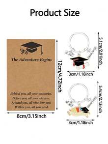 2026届毕业季钥匙扣套装（6件），包含毕业帽钥匙扣和贺卡，金属合金毕业纪念挂件，庆祝毕业，2026届毕业生，毕业礼物，背包挂件 - 多色 - 查看 4