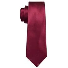 Mens Tie Burgundy Red Solid Necktie With Handkerchief Cufflinks Set Wedding Formal Party - Burgundy - View 2