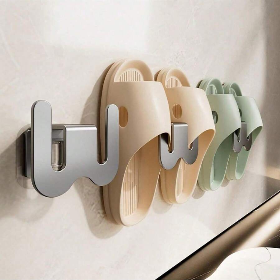1/2 Piezas Estante de pared para zapatillas de baño y aseo | Estante de almacenamiento de zapatillas de ahorro de espacio con drenaje, antideslizante, soporte de zapatos de fácil instalación para el hogar, dormitorio, apartamento; Diseño compacto, duradero y moderno para espacios pequeños; Excelente para la entrada, el tocador, el gimnasio y el área de lavandería; Mantiene las zapatillas organizadas y secas, fácil mantenimiento e instalación, sin necesidad de perforar con los accesorios incluidos; Regalo práctico para el estreno de la casa y la renovación del hogar de primavera - Ver 1