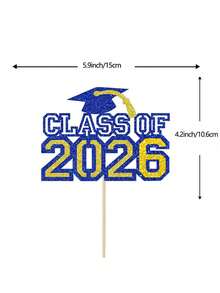 2026 Graduation Cake Toppers, Class Of Glitter Paper Blue Black Gold Cake Decorations For Graduation Party - Multicolor - View 2