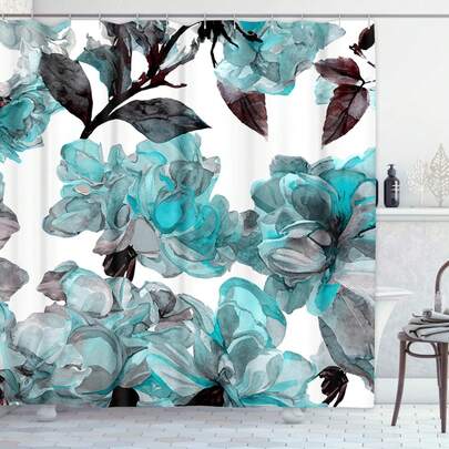 1pc Retro Themed Plant Shower Curtains, Fashionable Plant Flower Printed Shower Curtains, Suitable For Various Room Bathroom Decoration Partitions, Bathroom Accessories Shower Bathtub Curtains