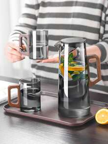 木柄玻璃杯茶杯耐热客厅杯水套装家用客人水壶水杯套装 - 彩色 - 查看 4