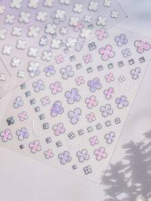 1pc 5D Nail Art Sticker, Fashionable Minimalist Style Nail Decals, High-End Hot Stamping Clover Self-Adhesive Nail Sticker, DIY Nail Design - Multicolor - View 3