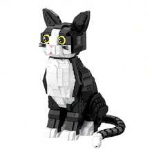 Jouet pour chat modulable, set de blocs de construction noir et blanc à collectionner, convient pour la décoration de bureau et comme cadeau pour les amateurs de chats, conçu pour les hommes et les femmes - Noir - Voir 7
