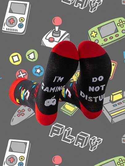 1 par de calcetines unisex con temática de videojuegos - Controlador retro y patrón de arte de píxeles con diseño de texto "ESTOY JUGANDO, NO MOLESTAR", calcetines novedosos creativos para uso casual diario, regalo ideal para entusiastas de los videojuegos, calcetines de moda y ocio durante todo el año