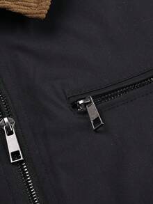 Men's Casual Lapel Jacket, Multi-Pocket Zipper Top, Retro Minimalist Fashion Versatile, Outdoor Commute Casual Military Style Zip-Up Jacket - Black - View 4