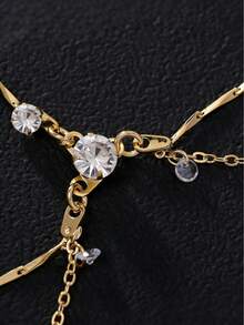 1pc Minimalist Metal Chain With Crystal Pendant Headchain/Hair Accessory, Bohemian Style Suitable For Women's Beach/Resort Outfits, Bridal Wedding Decoration - Gold - View 6
