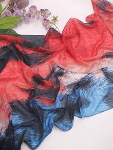 Luxury Digital Print Hijab - Abstract Contrast Artistic Scarf & Beach Sarong, Silky Large Shawl & Versatile Summer Wrap For Women, 180x70cm - Multicolor - View 23